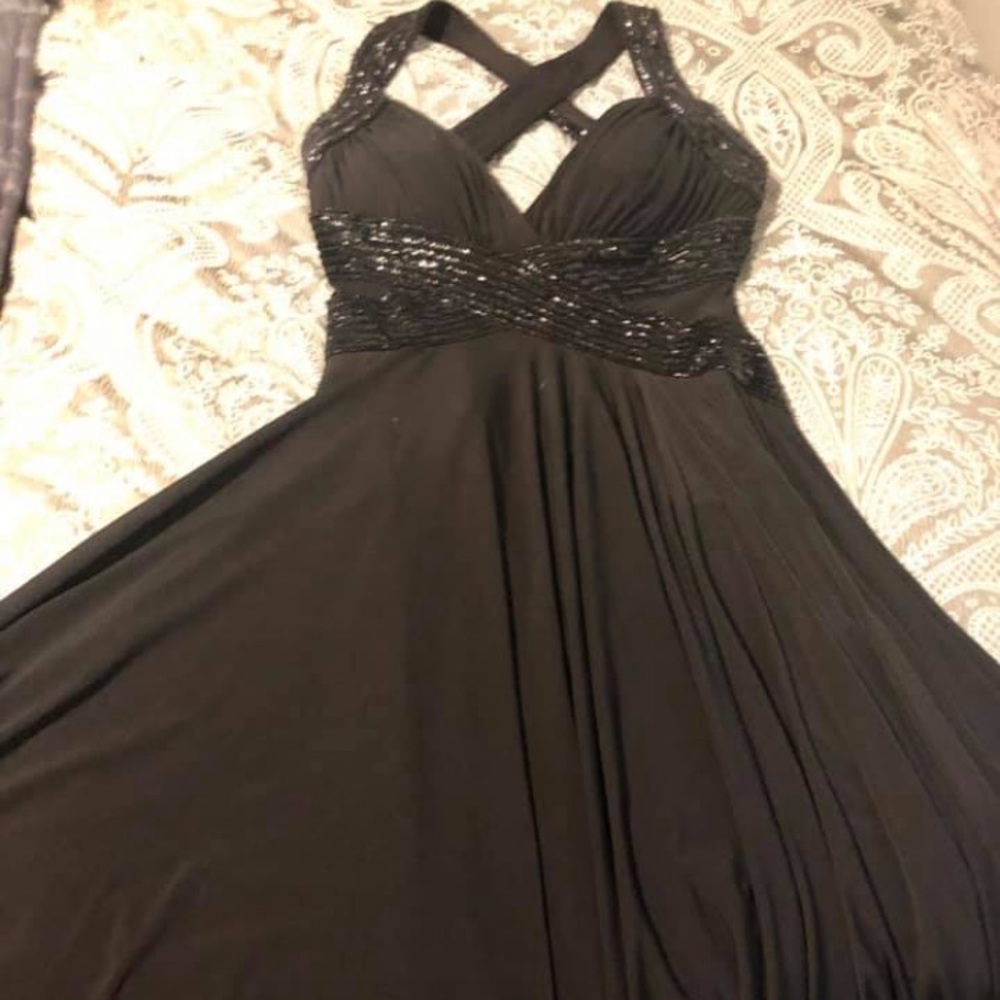 Bead embellished cross back long dress
